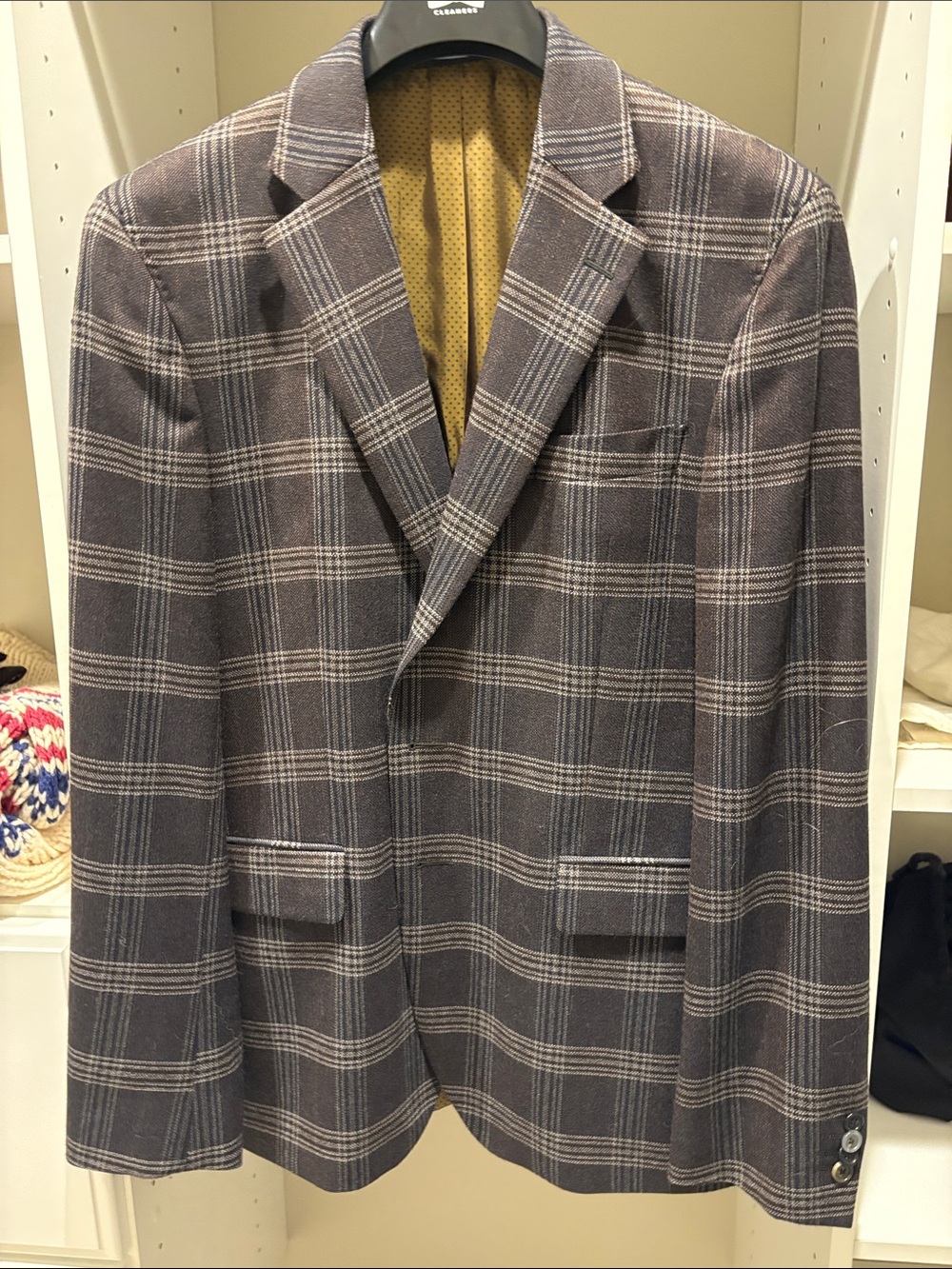 Men's Plaid Sport Coat Blazer in Charcoal Brown - Classic Windowpane